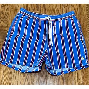 Polo by Ralph Lauren Blue Striped Swim Trunks. Medium